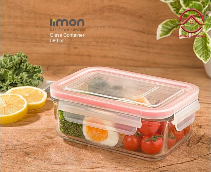 ظرف شیشه ای مستطیل دربدار 580 میلی لیتر لیمون