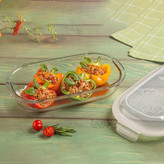 ظرف شیشه ای سرو و نگهداری بیضی دربدار 900 میلی لیتری لیمون