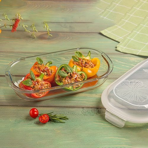 ظرف شیشه ای سرو و نگهداری بیضی دربدار 900 میلی لیتری لیمون