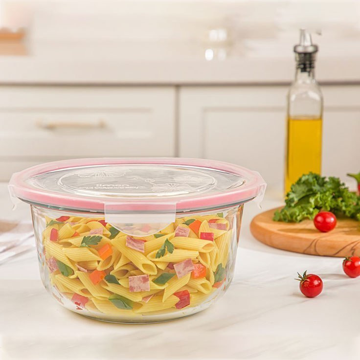 ظرف شیشه ای گرد دربدار 2 لیتری لیمون