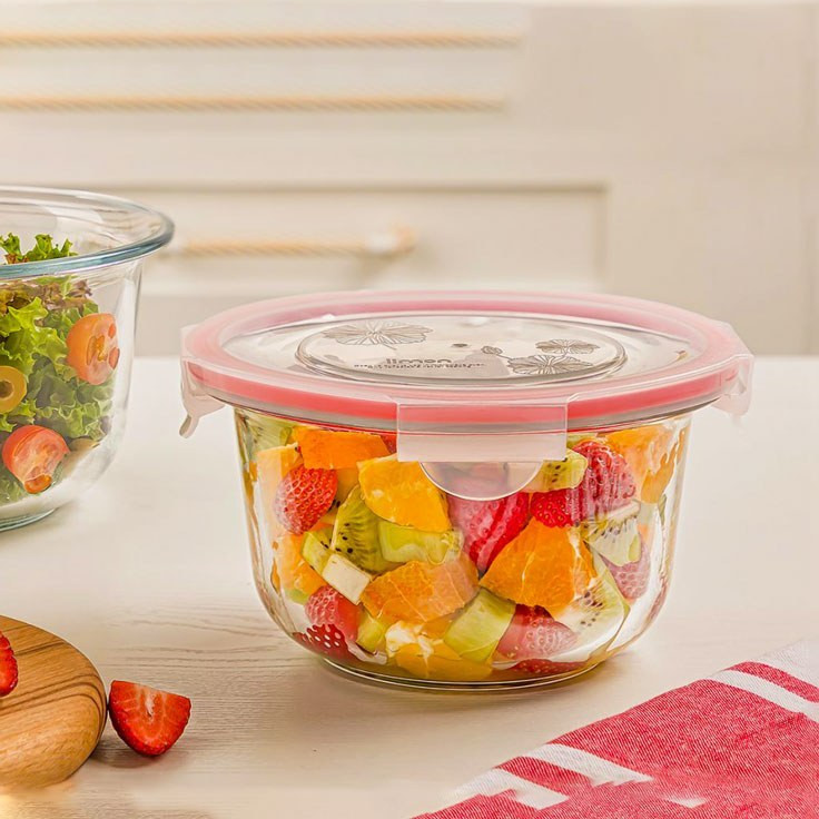 ظرف شیشه ای گرد دربدار 1/2 لیتری لیمون