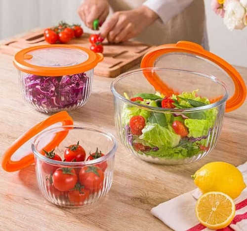 ست کاسه گرد شیشه ای دربدار شیاردار