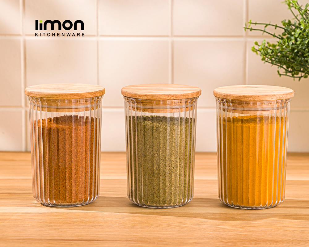 جا ادویه شیاردار لیمون ۲۵۰ میلی لیتر درب چوبی