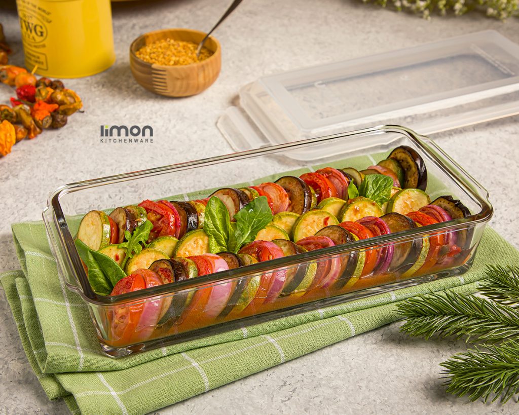 ظرف شیشه ای 1/4 مستطیل لیمون