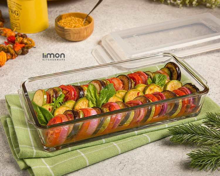 ظرف شیشه ای 1/4 مستطیل لیمون